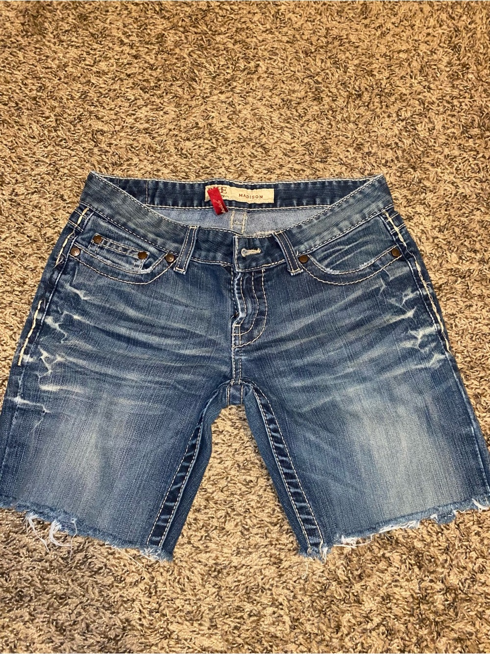 Madison Faded Blue Distressed Denim Bermuda Shorts